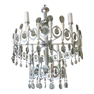 Gaetano Sciolari Silver Metal Chandelier With Faceted Smoke Glass Prisms For Sale