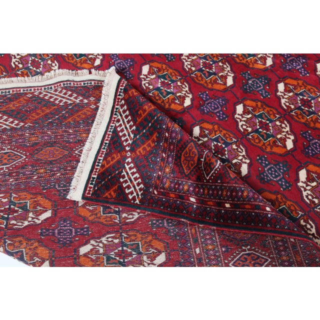 Mid 20th Century Tribal Turkoman Buhara Rug With Octagonal Medallions & Zigzag Borders – 4' 2'' X 10' 6''' For Sale - Image 12 of 12