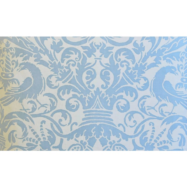 Large custom-tailored pillow in Italian Mariano Fortuny cotton fabric called "Uccelli" in a blue and white colorway. The...