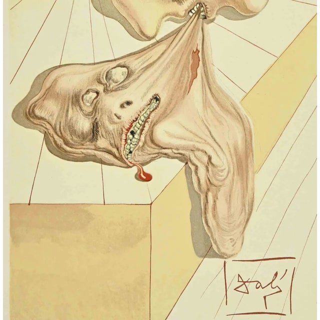 Gianni Schicchi's Bite - Hell Canto 30 is a Color Wood-cut on heavy rag paper realized in 1964 by Salvador Dalì, It is...