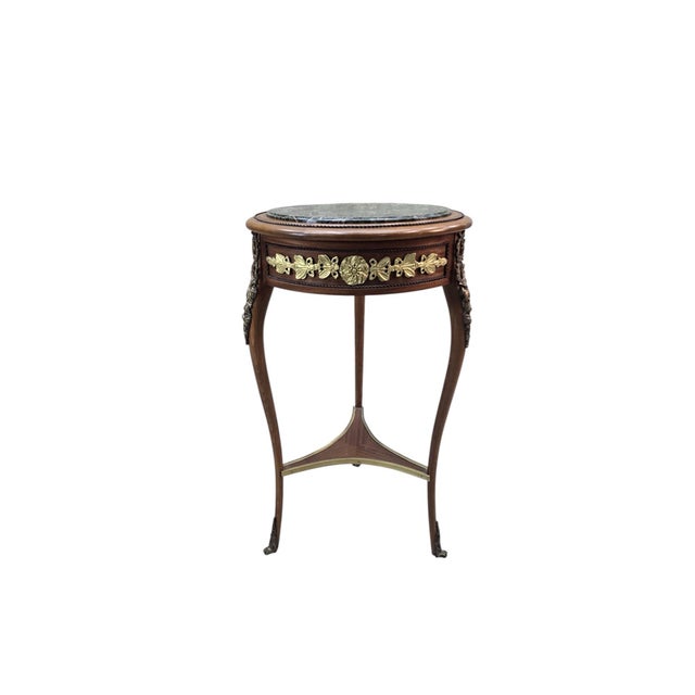 Wood Vintage French Louis XVI Style Marble Top Gueridon Side Table For Sale - Image 7 of 7