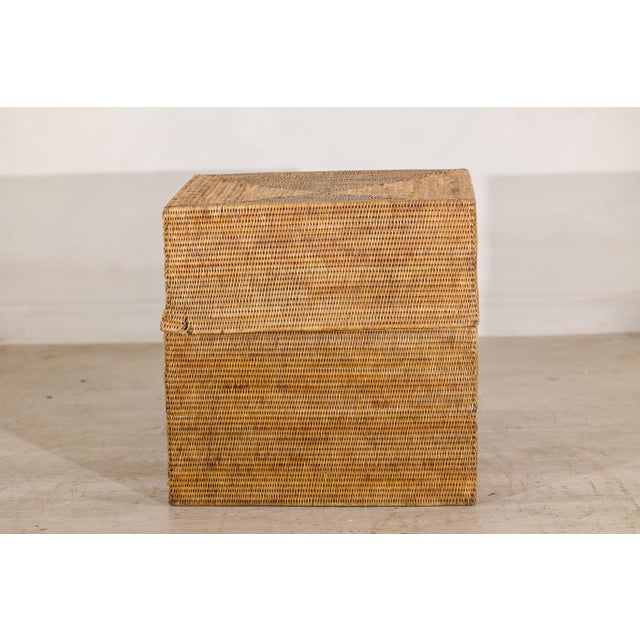 Mid-Century Modern Large Vintage Woven Rattan Storage Box with Removable Lid For Sale - Image 3 of 15