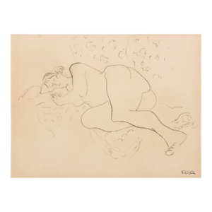 Manfred Schwartz Reclining Nude Woman Charcoal
