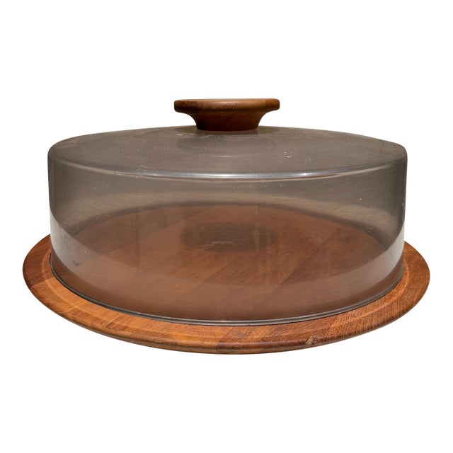 Vintage Danish Teak Cheese Keeper Cake Stand Luthje Wood Denmark For Sale