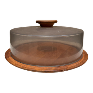 Vintage Danish Teak Cheese Keeper Cake Stand Luthje Wood Denmark