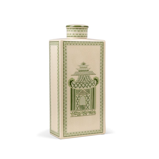 Name: Pagoda Garden Green Large Jar Size: 15"H x 7"W x 4"D Pagoda Garden is is created from inspiration of the Henry...