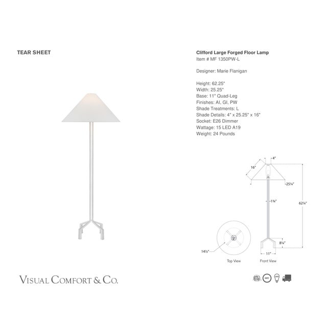 Marie Flanigan by Visual Comfort Signature Clifford Large Forged Floor Lamp in Plaster White with Linen Shade Designer:...