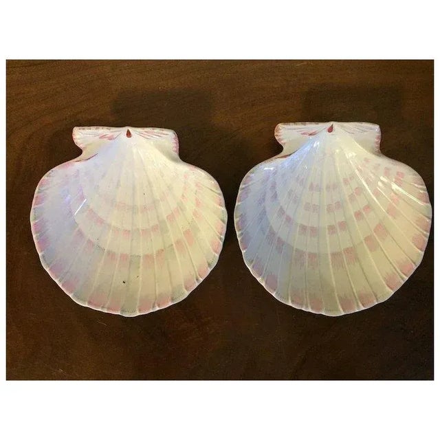 Pair antique 19th century Wedgwood pearlware pink scallop shell bowls. Each measures 8 1/4" across. Impressed marks to the...