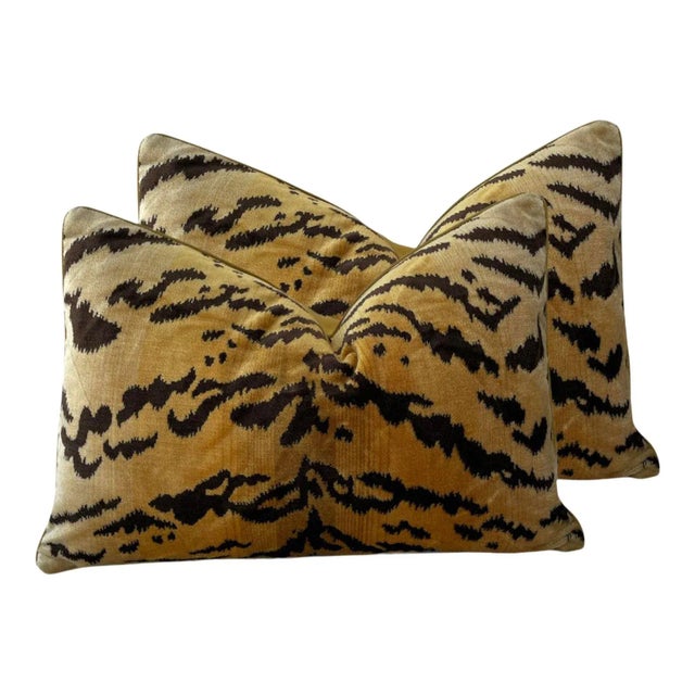 The House of Scalamandre Early 21st Century Scalamandre Italian Velvet Tiger Print Pillows- a Pair For Sale - Image 4 of 4