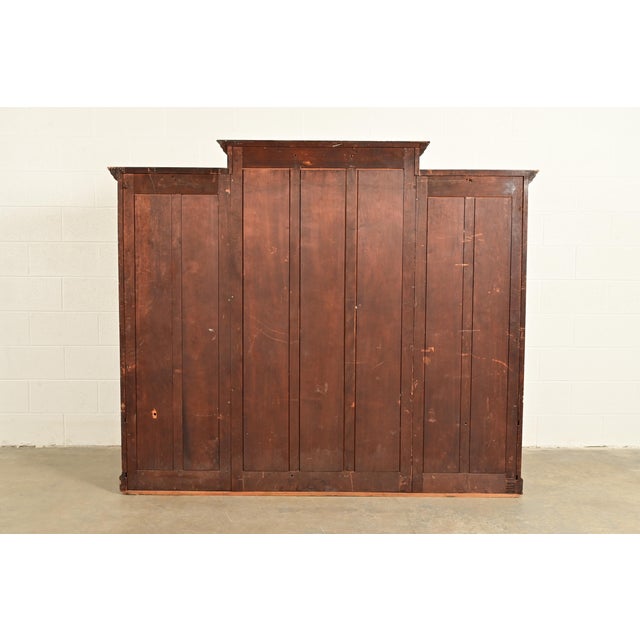 R. J. Horner Style Antique Victorian Carved Walnut Triple Bookcase Cabinet, Circa 1880s For Sale - Image 11 of 12