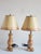 Vintage J.A. Collection Int'l Inc tole painted Chinoiserie style table lamps on pedestal with tole painted matching...