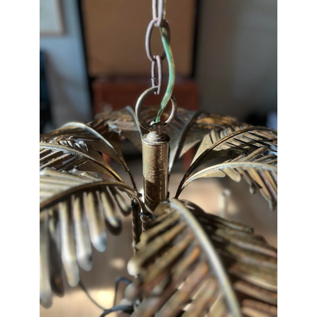 Contemporary Vintage Brass Palm Frond Leaf Tree 8 Light Chandelier Faux Bamboo Palm Beach For Sale - Image 3 of 10