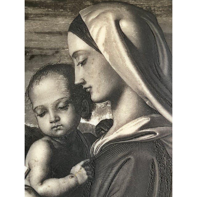 Antique Italian Renaissance Style Madonna and Child Gilt Frame Engraving For Sale - Image 4 of 18