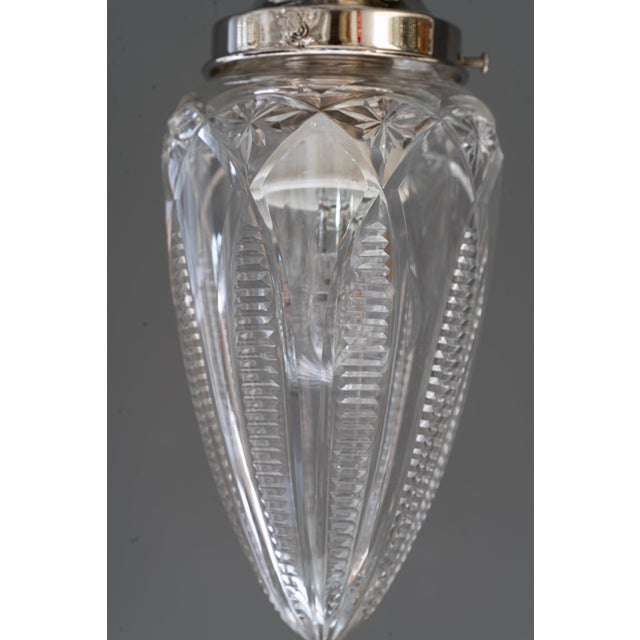 Vintage Nickel-Plated Ceiling Lamps with Cut Glass Shades, 1920, Set of 2 For Sale - Image 3 of 17