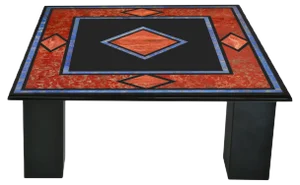 Black Square Coffee Table with Inlaid Slate Top and 4-Slate Columns Handmade in Italy from Cupioli