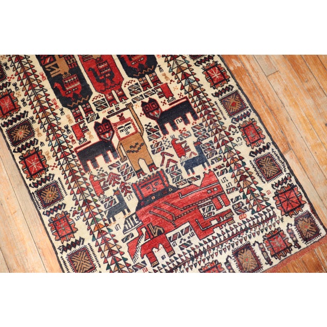 Folk Art Vintage Persian Pictorial Balouch Rug For Sale - Image 3 of 18