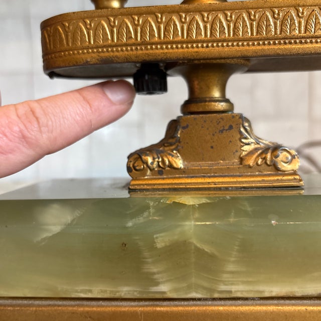 1930s Green Onyx & Brass Bouillotte Lamp For Sale - Image 11 of 12