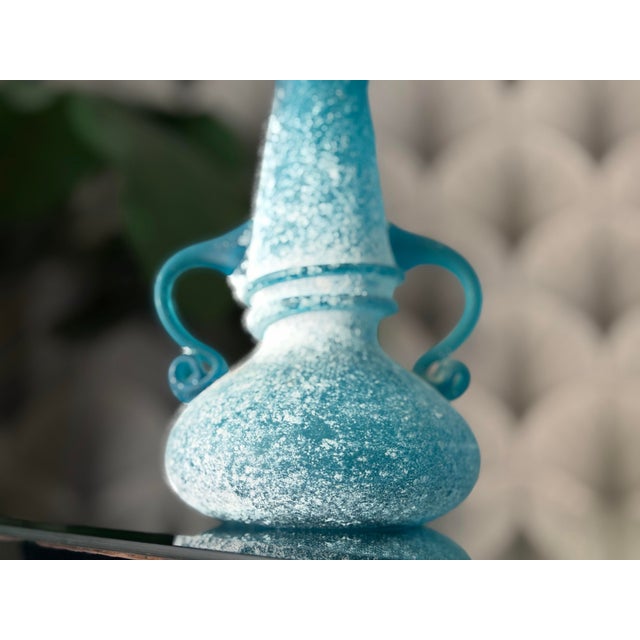 Glass Vintage Greek-Style Italian-Style Blue Textured “Seguso Scavo”-Style Art Glass Vases - Set of 2 For Sale - Image 7 of 9