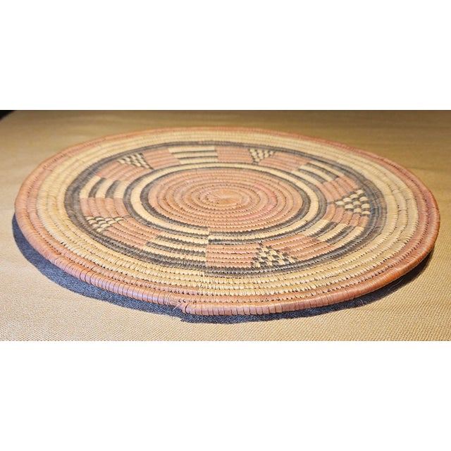 Maroon Vintage Hand-Woven Akimel Pima Coiled Tray Basket For Sale - Image 8 of 11