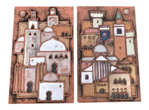 Ceramic 'Town on the Adriatic' Tiles by Dietmar Liedke for Karlsruher Majolika, Set of 2