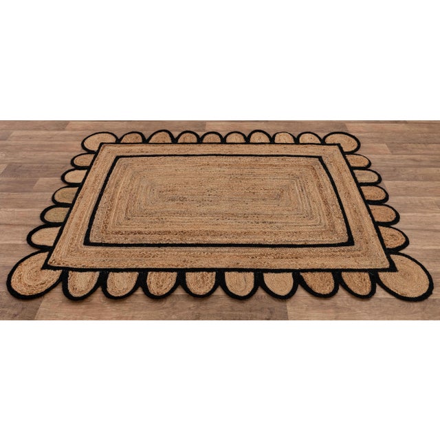 Textile 2.6'x5' Black Trim Jute Scallop Braided Handmade Rug For Sale - Image 7 of 12