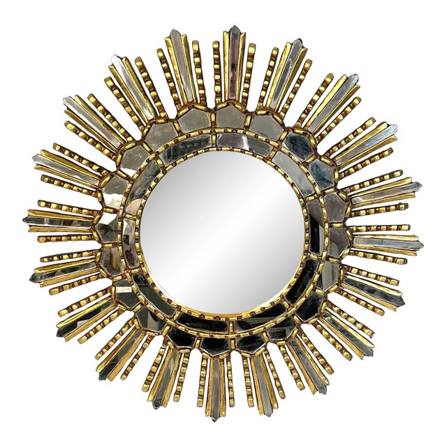 Mid 20th Century Italian Modern Giltwood Sunburst Mosaic Mirror For Sale