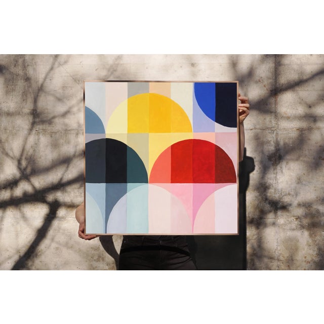 2023, Abstract Geometric Landscape of "Primary Bauhaus Tones", Acrylic Painting on Watercolor Painting Paper by Natalia Roman For Sale - Image 4 of 9