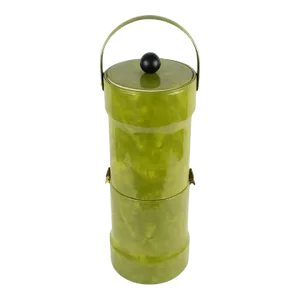 Mid-Century Modern Extra Tall Barware Ice Bucket Avocado PVC Leather, 1960s
