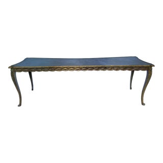 Vintage Nancy Corzine Custom Designed Table with 4 Drawers Painted Green and Gold Finish For Sale
