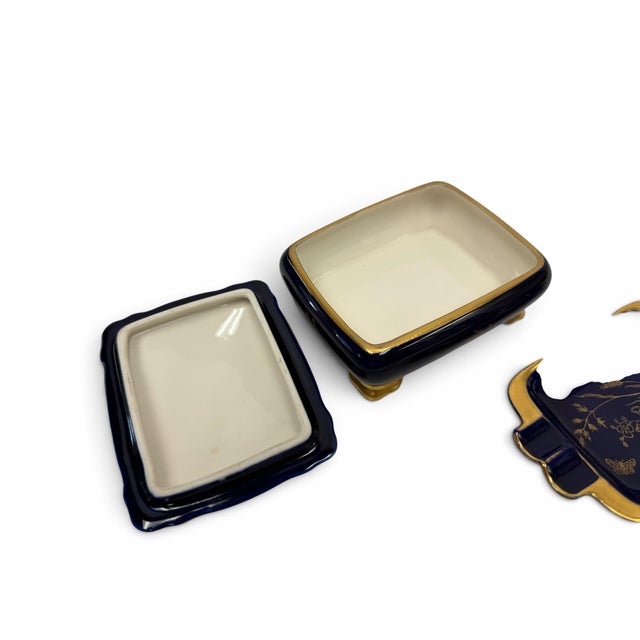 Vintage Lindner Kueps Bavaria Cobalt Blue & 22k Gold Butterfly Porcelain Vanity Set - 4 Pieces For Sale In West Palm - Image 6 of 8