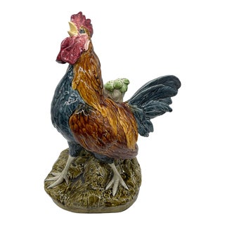 Majolica Rooster Large Spill Vase Signed Louis Carrier-Belleuse, French, Ca 1890 For Sale