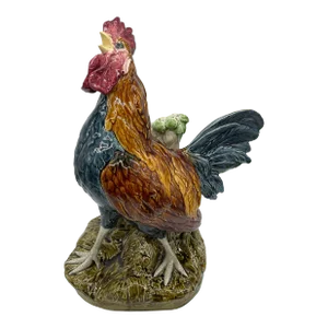Majolica Rooster Large Spill Vase Signed Louis Carrier-Belleuse, French, Ca 1890