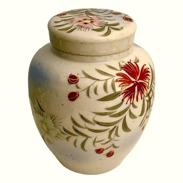 Mid Century Hand Painted Floral Lidded Jar For Sale - Image 11 of 14