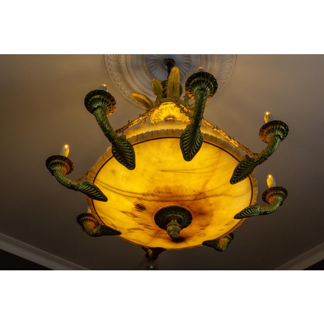 Large Empire Style Alabaster and Bronze 16-Light Chandelier, 1920s For Sale - Image 9 of 18