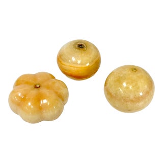 Mid-Century Italian Boho Chic Natural Alabaster Marble Fruit - Set of 3. For Sale