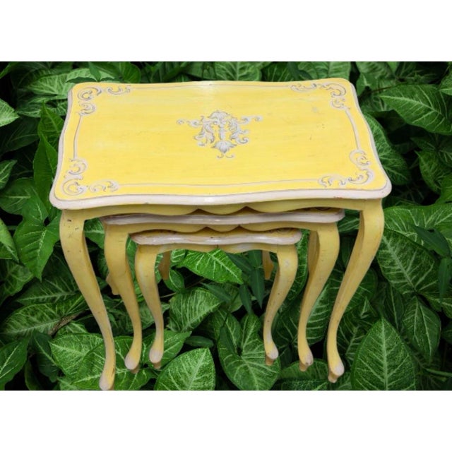 French Vintage Yellow French Nesting Wood Side Tables - Set of 3 For Sale - Image 3 of 9