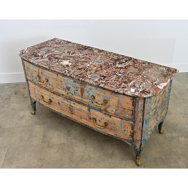 French 18th Century Commode with Original Paint and Marble Top For Sale - Image 9 of 13