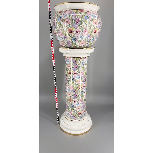 24 Karat Gold-Gilded Ceramic Plant Stand with Floral Chintz Pattern from Austrolux, Austria, 1980s For Sale - Image 15 of 16