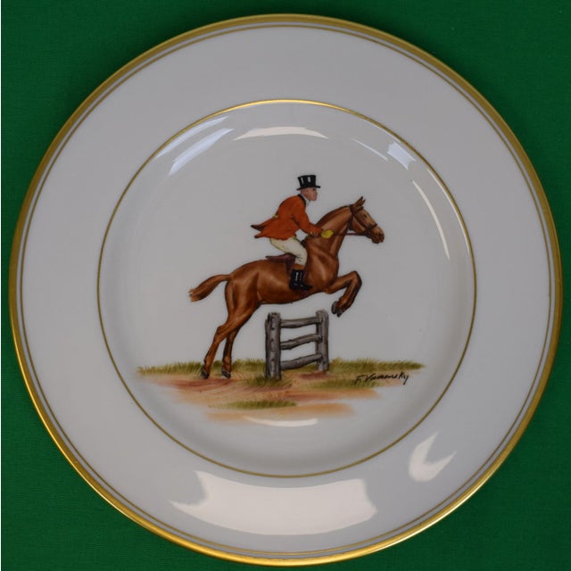 Set X 4 Frank Vosmansky X Abercrombie & Fitch Hand Painted Fox Hunt Scene Luncheon Plates For Sale In New York - Image 6 of 8