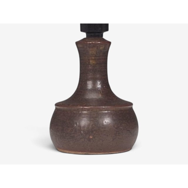 1960s Danish Modern, Small Table Lamp, Brown Glazed Stoneware For Sale In New York - Image 6 of 10