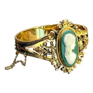 Whiting & Davis Gold Tone Cameo Bangle Bracelet For Sale