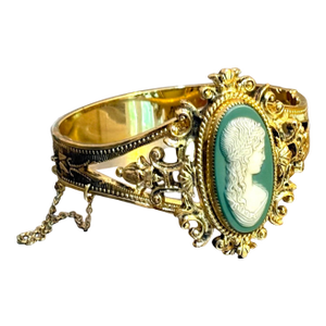 Whiting & Davis Gold Tone Cameo Bangle Bracelet