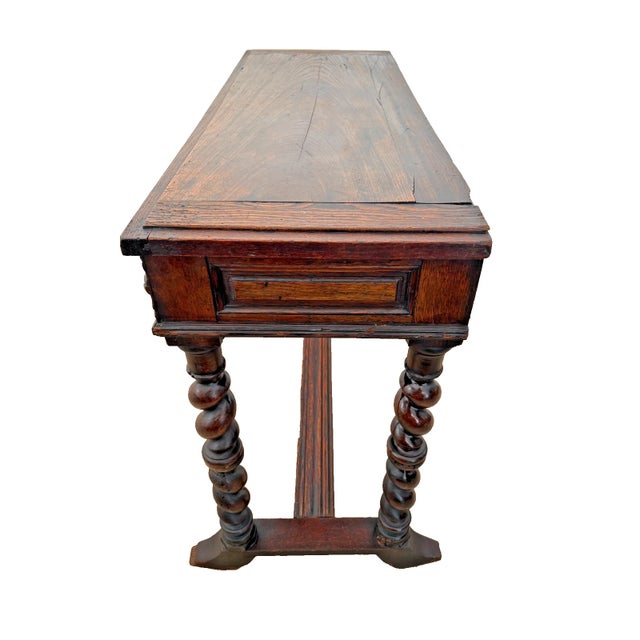 Antique Sofa Table Console Barley Twist Legs Dark Oak Two Drawers Hand Carved For Sale - Image 9 of 14