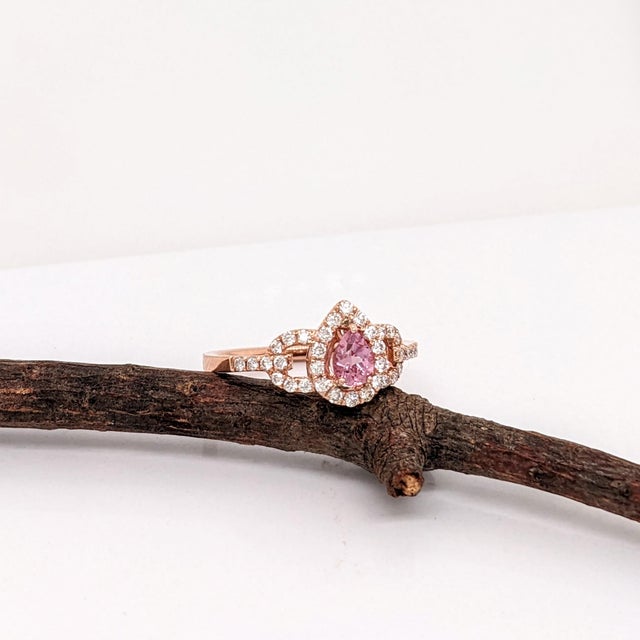 Pink Imperial Topaz Ring W Earth Mined Diamonds in Solid 14k Rose Gold Size 6.75 For Sale - Image 4 of 10