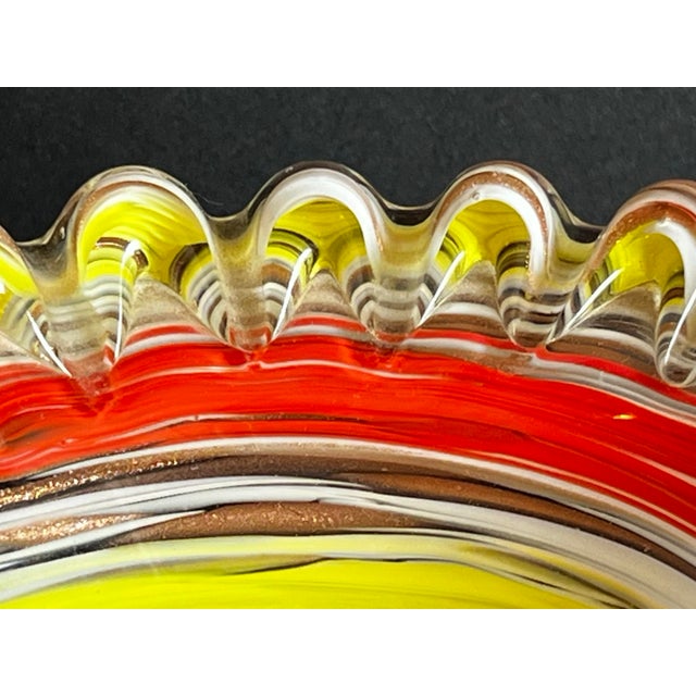 Vintage C1950s Fratelli Toso Murano Art Glass Orange and Yellow Swirl Candy Dish For Sale In Washington DC - Image 6 of 12