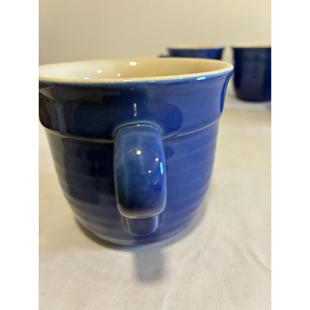 2000 - 2009 Vintage Emile Henry France Cobalt Blue Ribbed Mugs, Set of 4 For Sale - Image 5 of 8