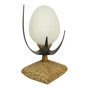 Mid 20th Century Lynard of California Cork Crackled Glass Walnut Atomic Era Modern Egg Table Lamp