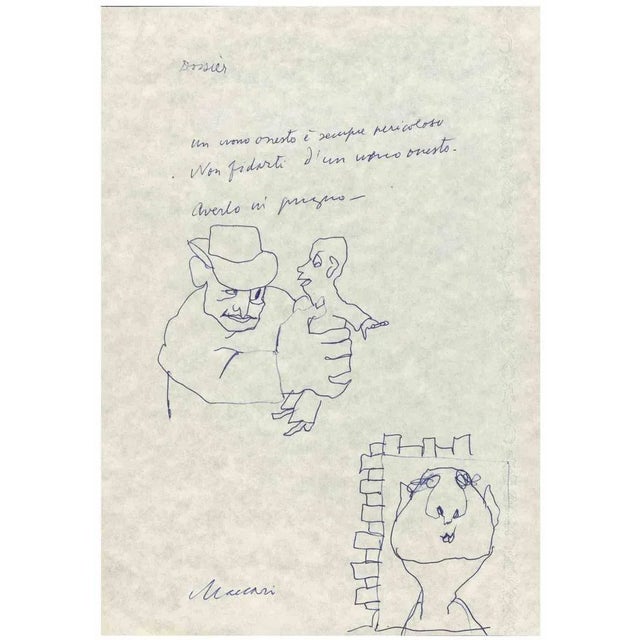 Pen drawing realized by Mino Maccari in 1975 ca. Hand signed. Very good condition. This piece is attributed to the...