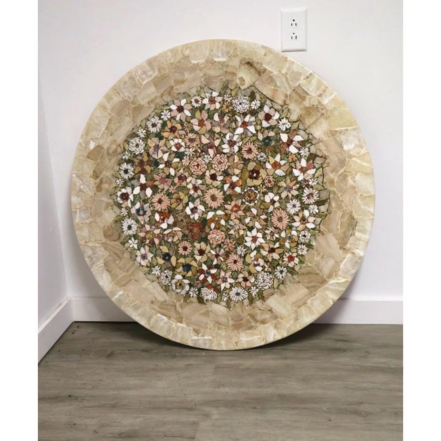 Onyx Coffee Table With Floral Mosaic Inlay, Mid-Century Modern, Brazil For Sale - Image 9 of 9