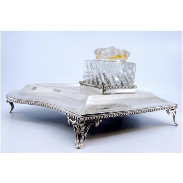 Silver Inkwell with Pearly Frieze Base and Glass Tank For Sale - Image 6 of 10